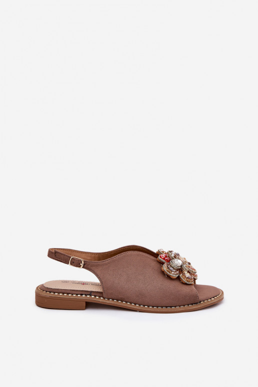 Moteriškos basutės su plačiais kulniukais su ornamentais S.Barski KV27-001 smėlio spalvos