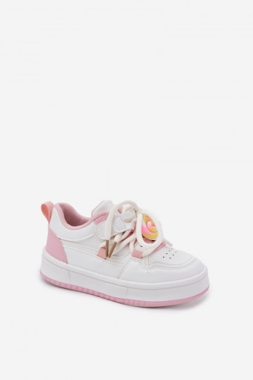 Sneakers modelio batai Vaikiški su lipniais užsegimais Z Przypinką Lizak Baltos-rožinės spalvos Odalira