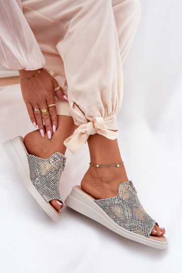 Moteriškos šlepetės Ant pleišto su užtrauktukais Gyvūnų raštas smėlio spalvos Irriva