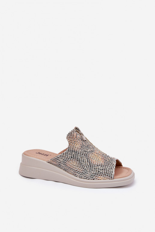 Moteriškos šlepetės Ant pleišto su užtrauktukais Gyvūnų raštas smėlio spalvos Irriva