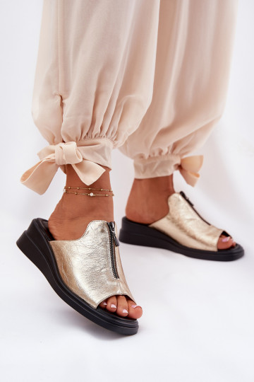 Moteriškos šlepetės Ant pleišto su užtrauktukais aukso spalvos Irriva