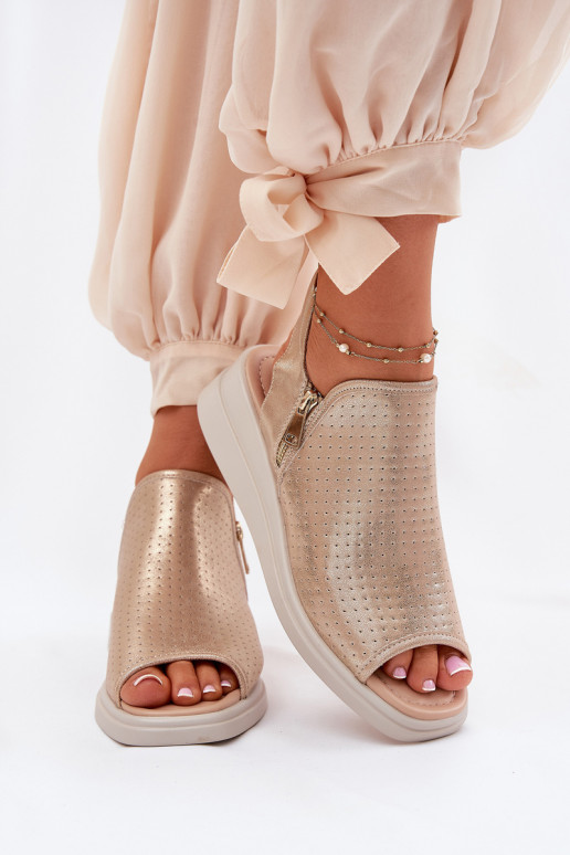 Moteriškos basutės Ant pleišto aukso spalvos Mevinette Moteriškos basutės Ant pleišto aukso spalvos Mevinette