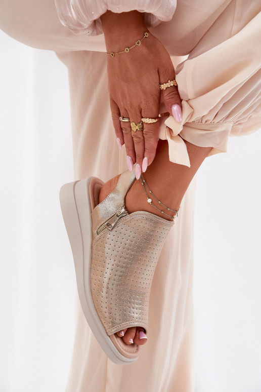 Moteriškos basutės Ant pleišto aukso spalvos Mevinette Moteriškos basutės Ant pleišto aukso spalvos Mevinette