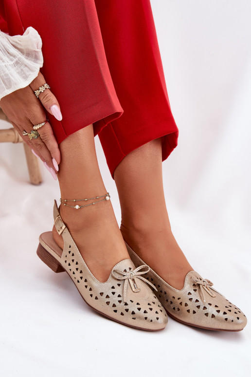 Ažūrinės balerinos su atviru kulnu aukso spalvos Įjungtavinnia