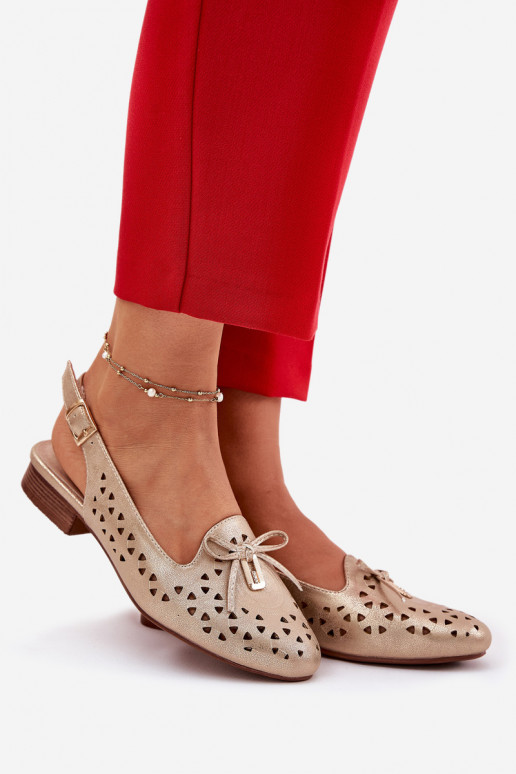 Ažūrinės balerinos su atviru kulnu aukso spalvos Įjungtavinnia