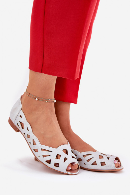 Ažūrinės balerinos Z Odkrytymi Palcami sidabro spalvos Calgis