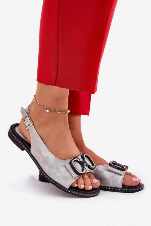 Lygiapadės basutės su ornamentais Eko Oda sidabro spalvos Lilria