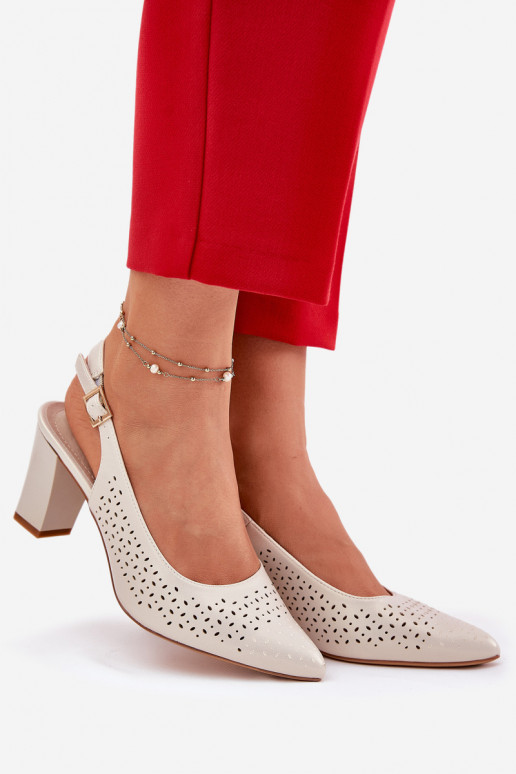 Ažūrinės basutės Ze Szpiczastymi Noskami su kulniukais Sergio Leone SK163 perlamutriniai