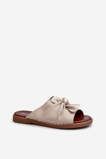 Moteriškos šlepetės su plačiais kulniukais smėlio spalvos Nelvira 2