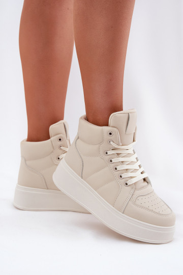 Aukšti sneakers modelio batai moterims su platforma smėlio spalvos Tillive