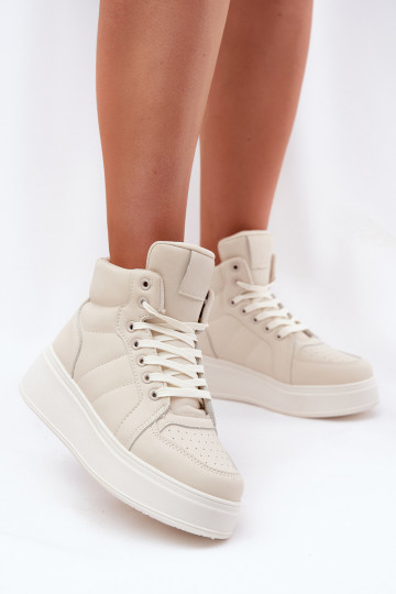 Aukšti sneakers modelio batai moterims su platforma smėlio spalvos Tillive 2