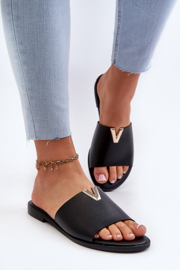 Moteriškos šlepetės Eko Oda su plačiais kulniukais juodos spalvos Tai turiliha