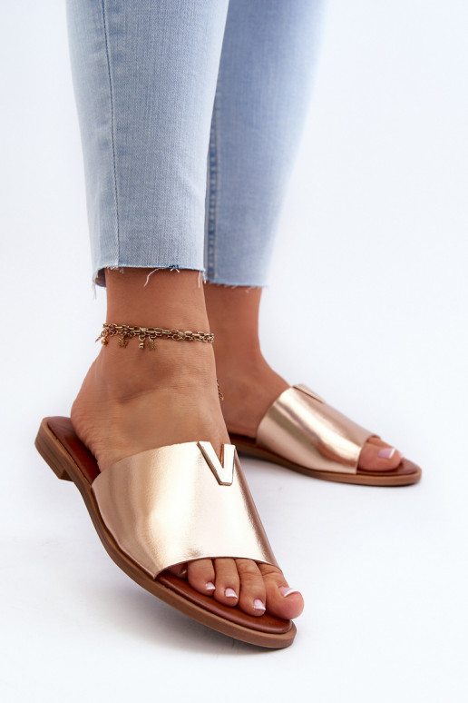 Moteriškos šlepetės Eko Oda su plačiais kulniukais aukso spalvos Tai turiliha