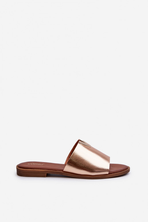 Moteriškos šlepetės Eko Oda su plačiais kulniukais aukso spalvos Tai turiliha