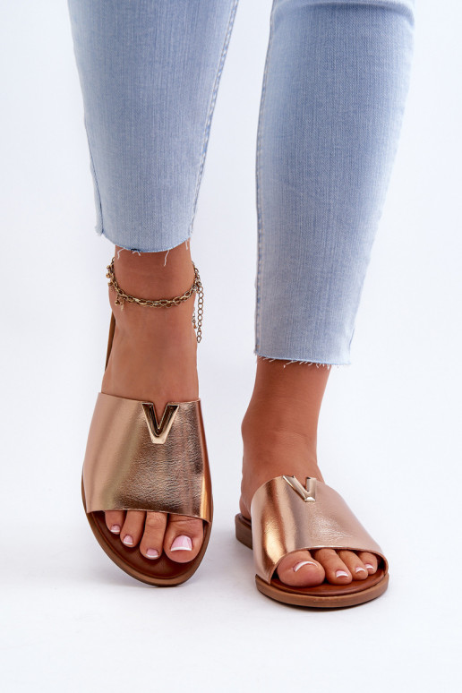 Moteriškos šlepetės Eko Oda su plačiais kulniukais aukso spalvos Tai turiliha