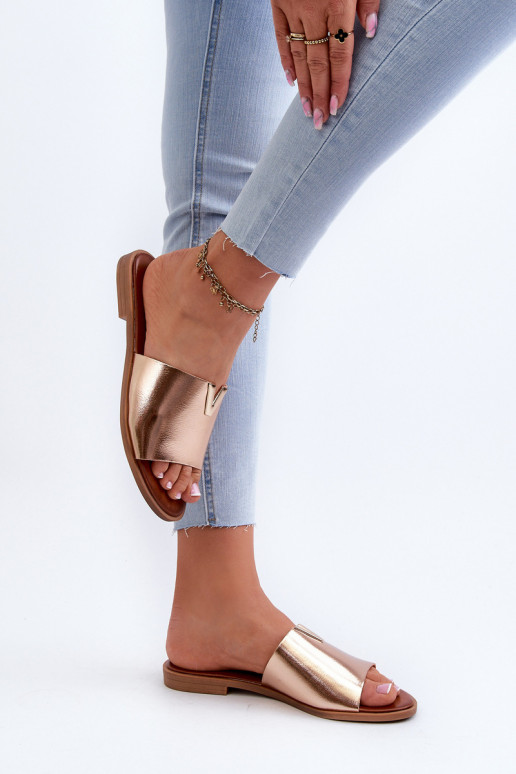 Moteriškos šlepetės Eko Oda su plačiais kulniukais aukso spalvos Tai turiliha