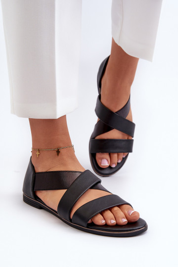 Odiniai sandalai su šluotele juodos spalvos Apulia