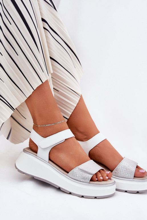 Moteriškos basutės Moteriškas Platformie I Koturnie su lipniais užsegimais S.Barski LR51-543 sidabro spalvos