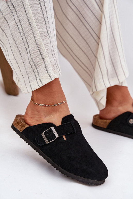 zomšinės šlepetės Klumpės Moteriškas su sagtimis Big Star RR274A384 juodos spalvos