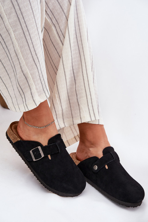 zomšinės šlepetės Klumpės Moteriškas su sagtimis Big Star RR274A384 juodos spalvos