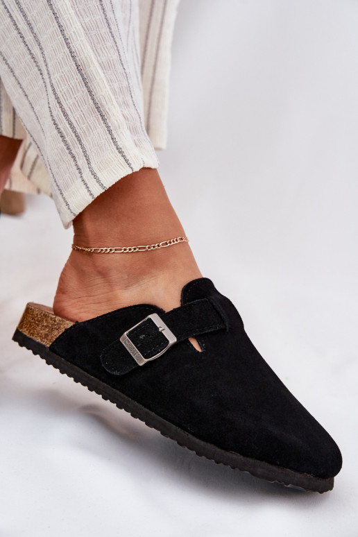 zomšinės šlepetės Klumpės Moteriškas su sagtimis Big Star RR274A384 juodos spalvos