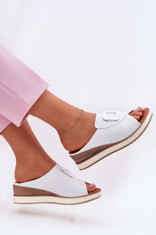 Įjungtatūralios odos šlepetės su platforma Artiker 56C2144 baltos spalvos