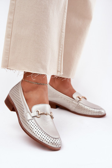 Oda moteriški mokasinai su ornamentais su plačiais kulniukais S.Barski LR51-594 sidabro spalvos