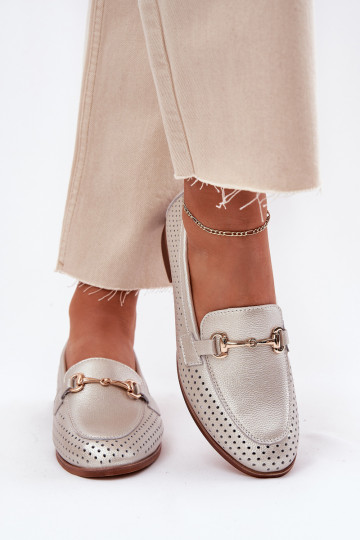 Oda moteriški mokasinai su ornamentais su plačiais kulniukais S.Barski LR51-594 sidabro spalvos 2