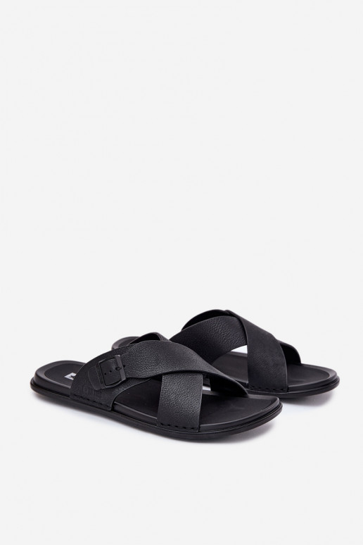 Odinės šlepetės Vyriški su sagtimis Big Star RR174076 juodos spalvos