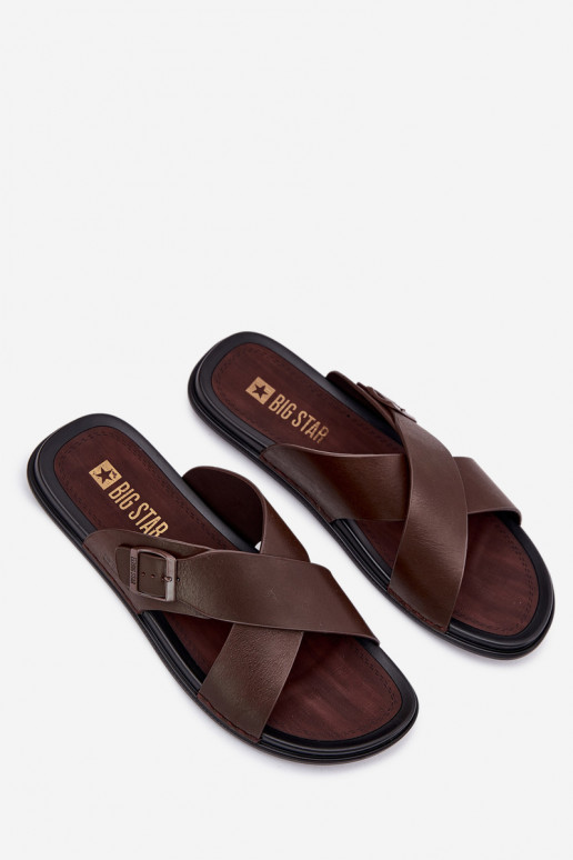 Odinės šlepetės Vyriški su sagtimis Big Star RR174077 rudos spalvos