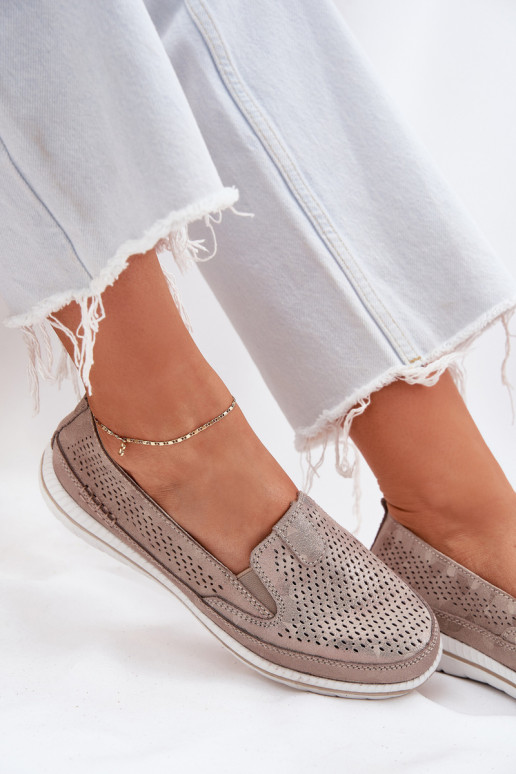 Ažūrinės zomšinės batai moteriški mokasinai aukso spalvos Redileine