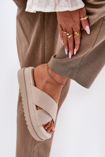 Moteriškos šlepetės su platforma Z Przeplatającymi Się Paskami smėlio spalvos Rinasara 2