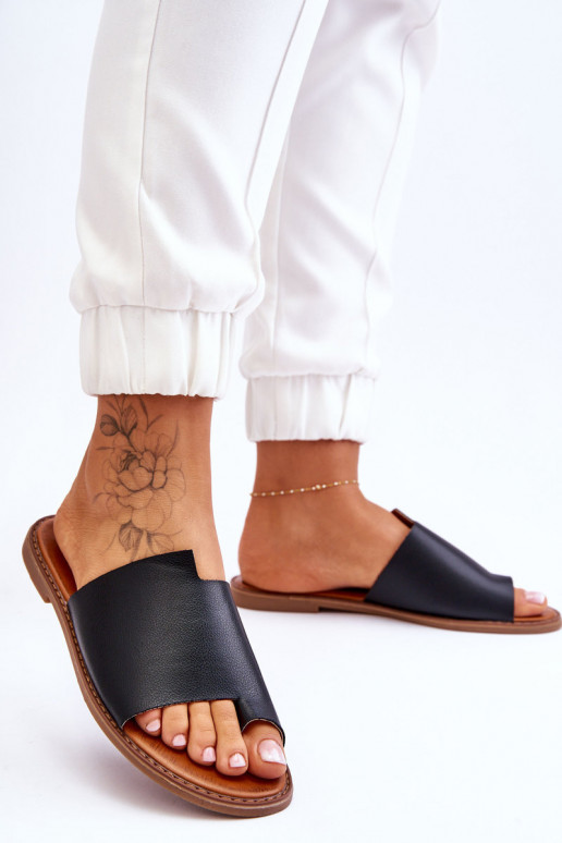 Moteriškas Odinės šlepetės Šlepetės juodos spalvos Amite