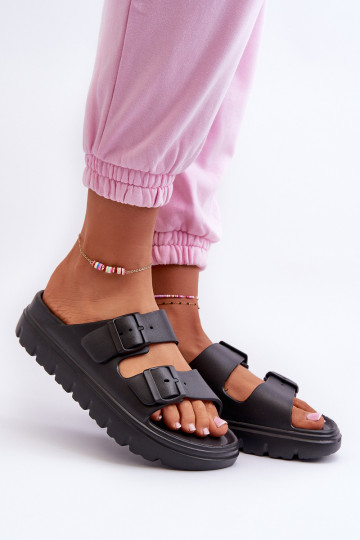 Moteriški šlepetės su putplasčiu su platforma juodos spalvos Melorea 2