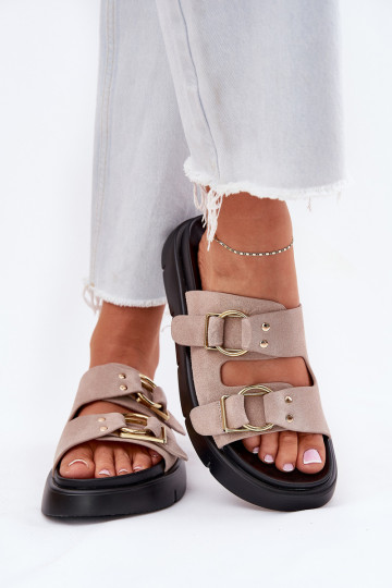 Moteriškos zomšinės šlepetės Su puošniaisi su sagtimismi Big Star RR274659 Šviesaus rausvo atspalvio 2