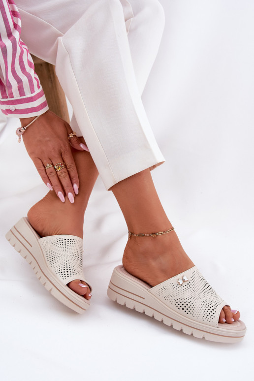 Odinės šlepetės Moteriškas Ant pleišto Vinceza 41477 smėlio spalvos