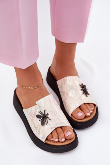 Odinės šlepetės Moteriškas Z Broszką Vinceza 66752 smėlio spalvos