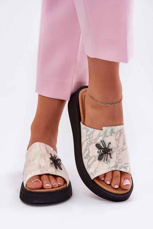 Odinės šlepetės Moteriškas Z Broszką Vinceza 66752 smėlio spalvos