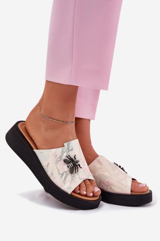 Odinės šlepetės Moteriškas Z Broszką Vinceza 66752 smėlio spalvos