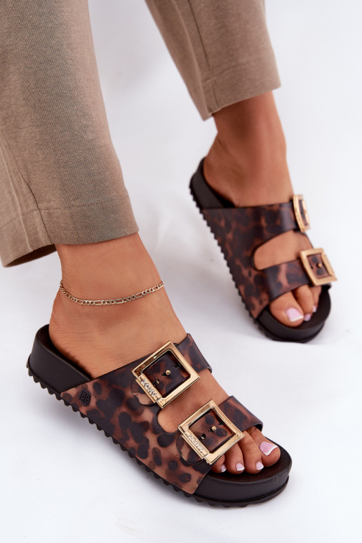 Kvepiantis Moteriškos šlepetės su sagtimis su leopardo kailio raštais ZAXY RR285059 rudos spalvos