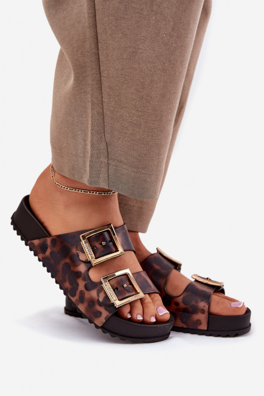 Kvepiantis Moteriškos šlepetės su sagtimis su leopardo kailio raštais ZAXY RR285059 rudos spalvos