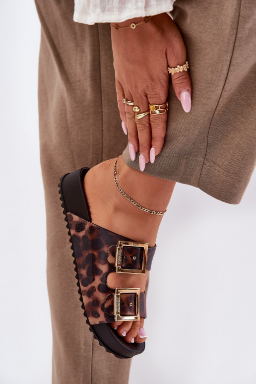 Kvepiantis Moteriškos šlepetės su sagtimis su leopardo kailio raštais ZAXY RR285059 rudos spalvos