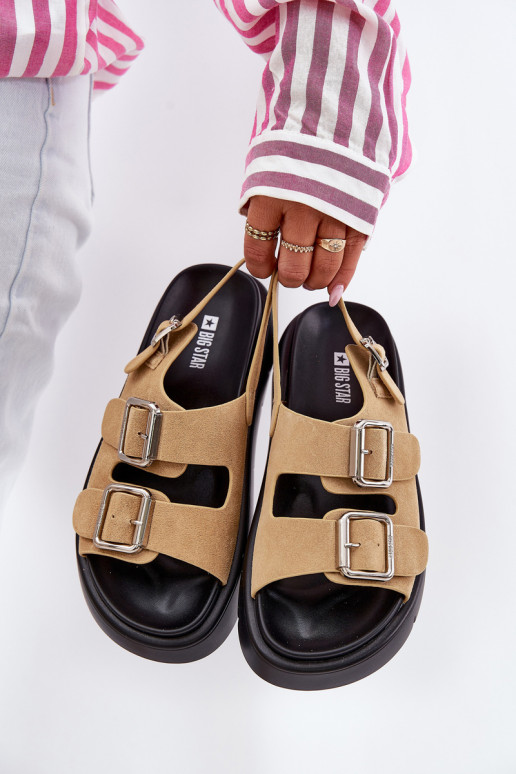 Moteriškos zomšinės basutės su sagtimis Big Star RR274665 smėlio spalvos