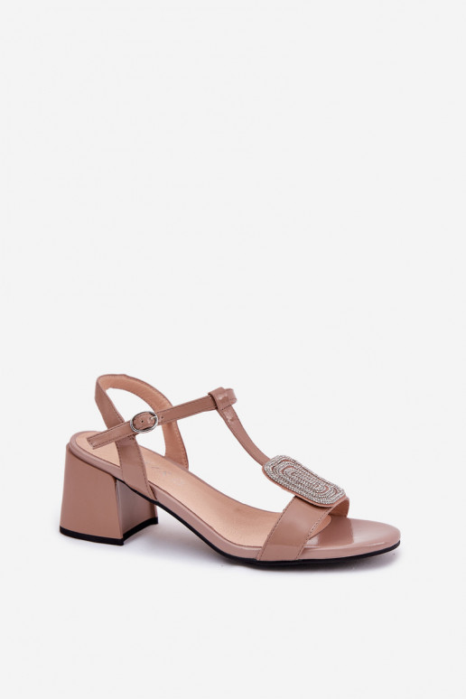 Oda Lakuotos basutės moterims su kulniukais su ornamentais Vinceza 91134 smėlio spalvos