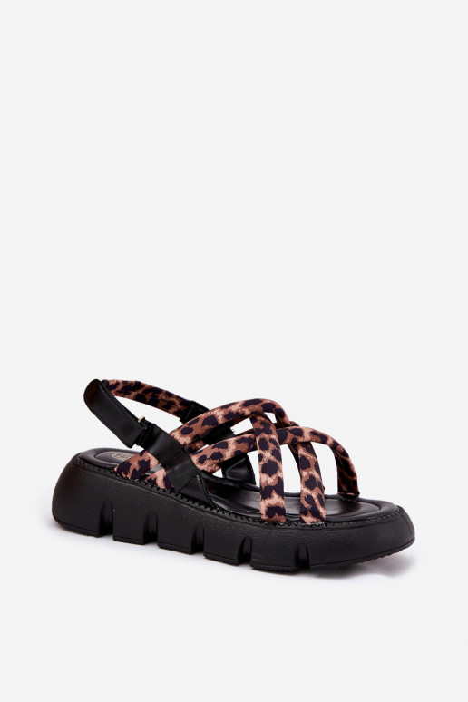 Moteriškos basutės su platforma su juostelėmis su leopardo kailio raštais Filamira