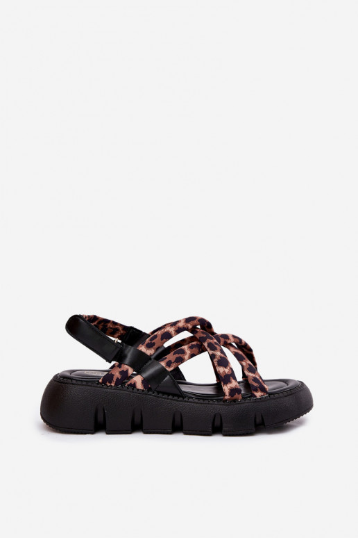 Moteriškos basutės su platforma su juostelėmis su leopardo kailio raštais Filamira