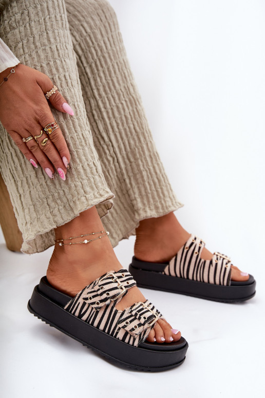 Moteriškos šlepetės su sagtimis su platforma Zebra Nilatha