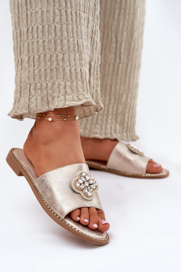 Moteriškos šlepetės su plačiais kulniukais Su puošniais Detalem S.Barski KV51-087 aukso spalvos 2