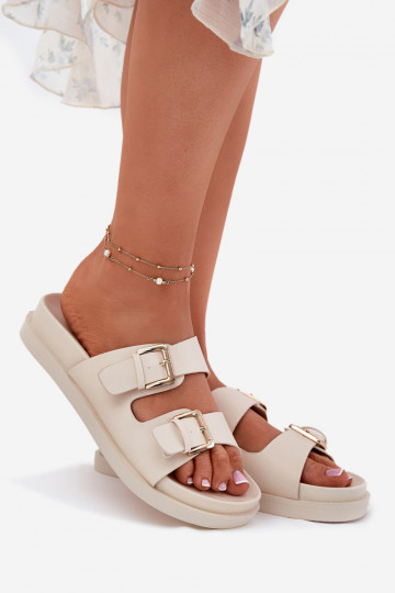 Moteriškos šlepetės Ze aukso spalvosmi su sagtimismi smėlio spalvos Sonarea 2