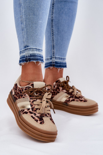 Sneakers modelio batai Moteriškas su platforma Z PodĮójnym Suvarstymasm su leopardo kailio raštais smėlio spalvos Niteria